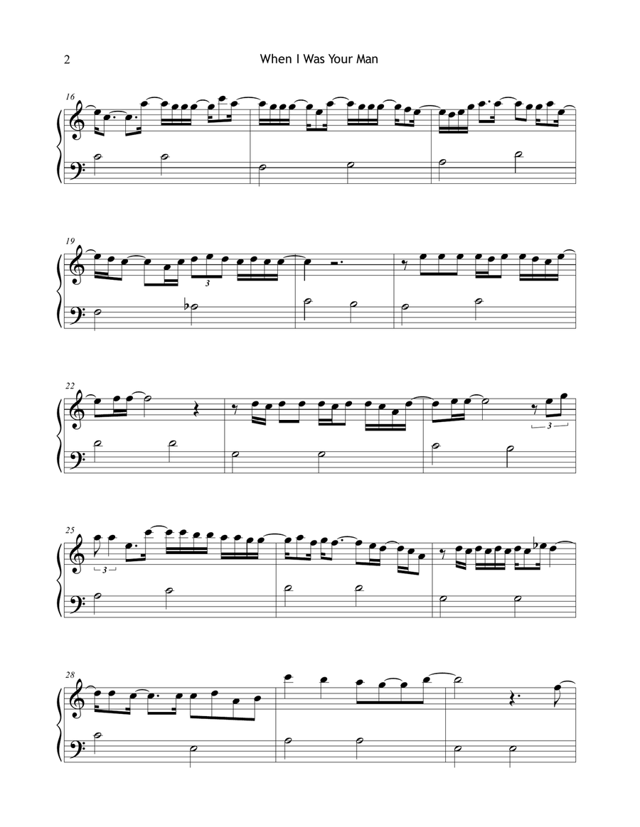 When I Was Your Man Easy Piano scores gallery preview page 2