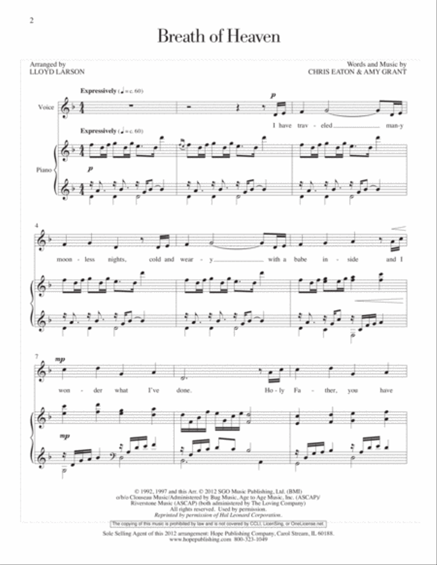 Breath of Heaven (Mary's Song) Medium Voice scores gallery preview page 2