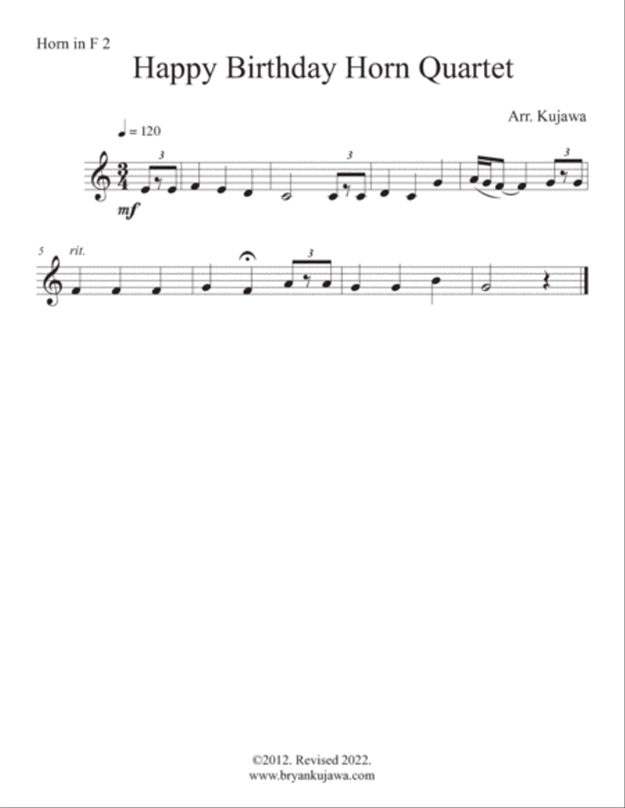 Happy Birthday Horn Quartet French Horn Quartet scores gallery preview page 3