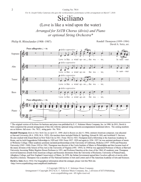 Siciliano (Love is like a wind upon the water) (Downloadable Choral Score)