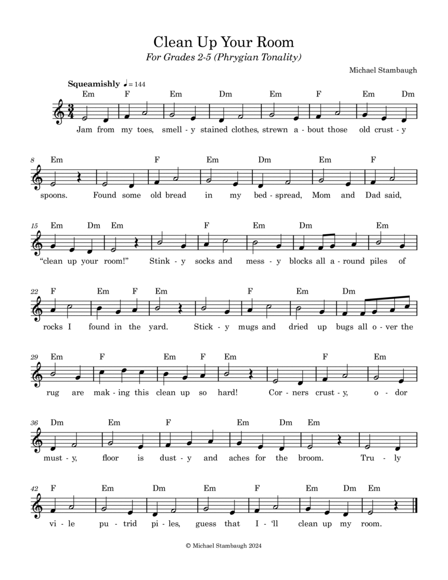 Clean Up Your Room Piano scores gallery preview page 1
