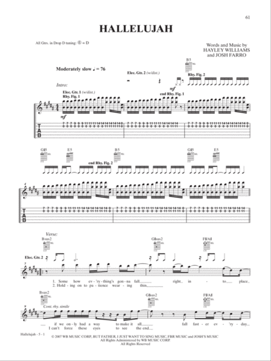 Hallelujah Hallelujah Guitar Tablature scores gallery preview page 1