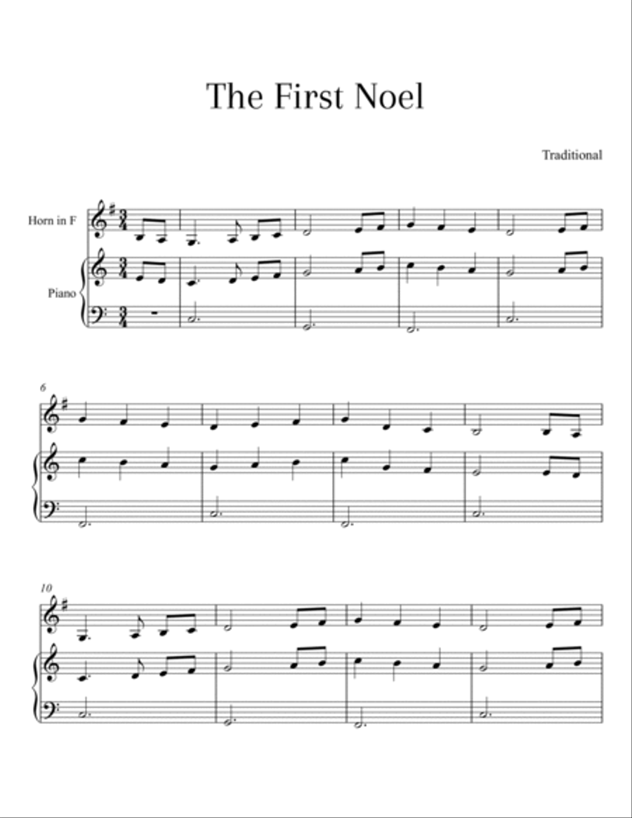 Traditional - The First Noel (French Horn and Piano) Small Ensemble scores gallery preview page 2