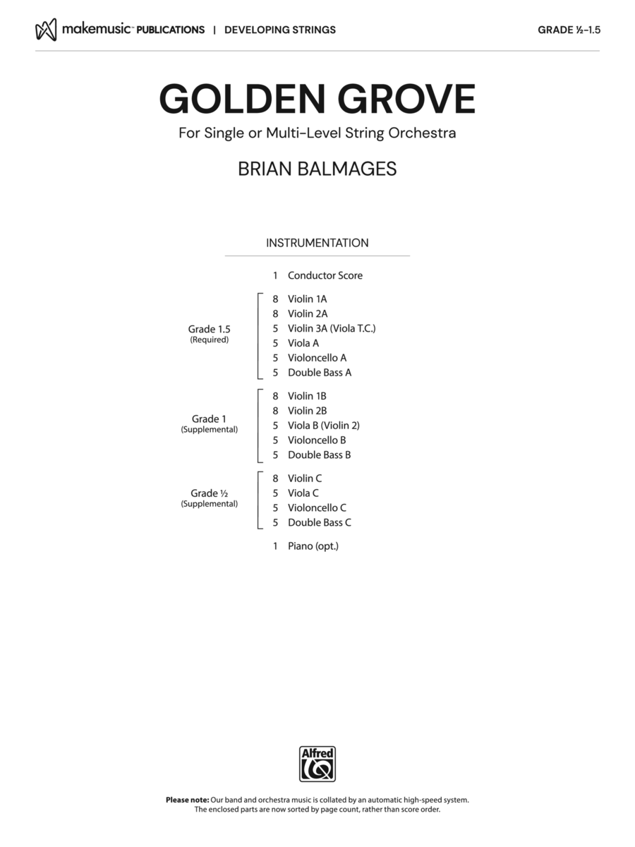 Golden Grove: Score Golden Grove: Score String Orchestra scores gallery preview page 1