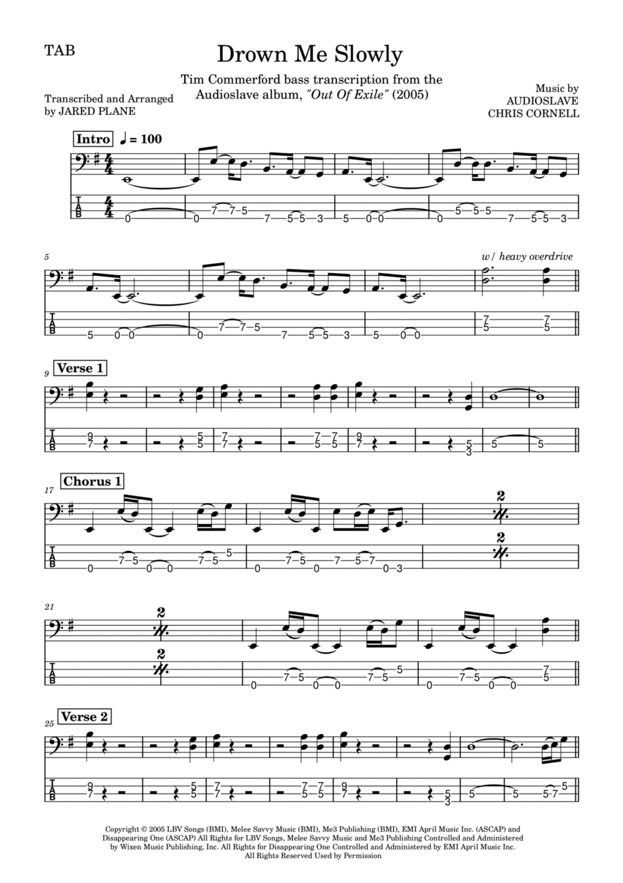 Drown Me Slowly Guitar Tablature scores gallery preview page 1