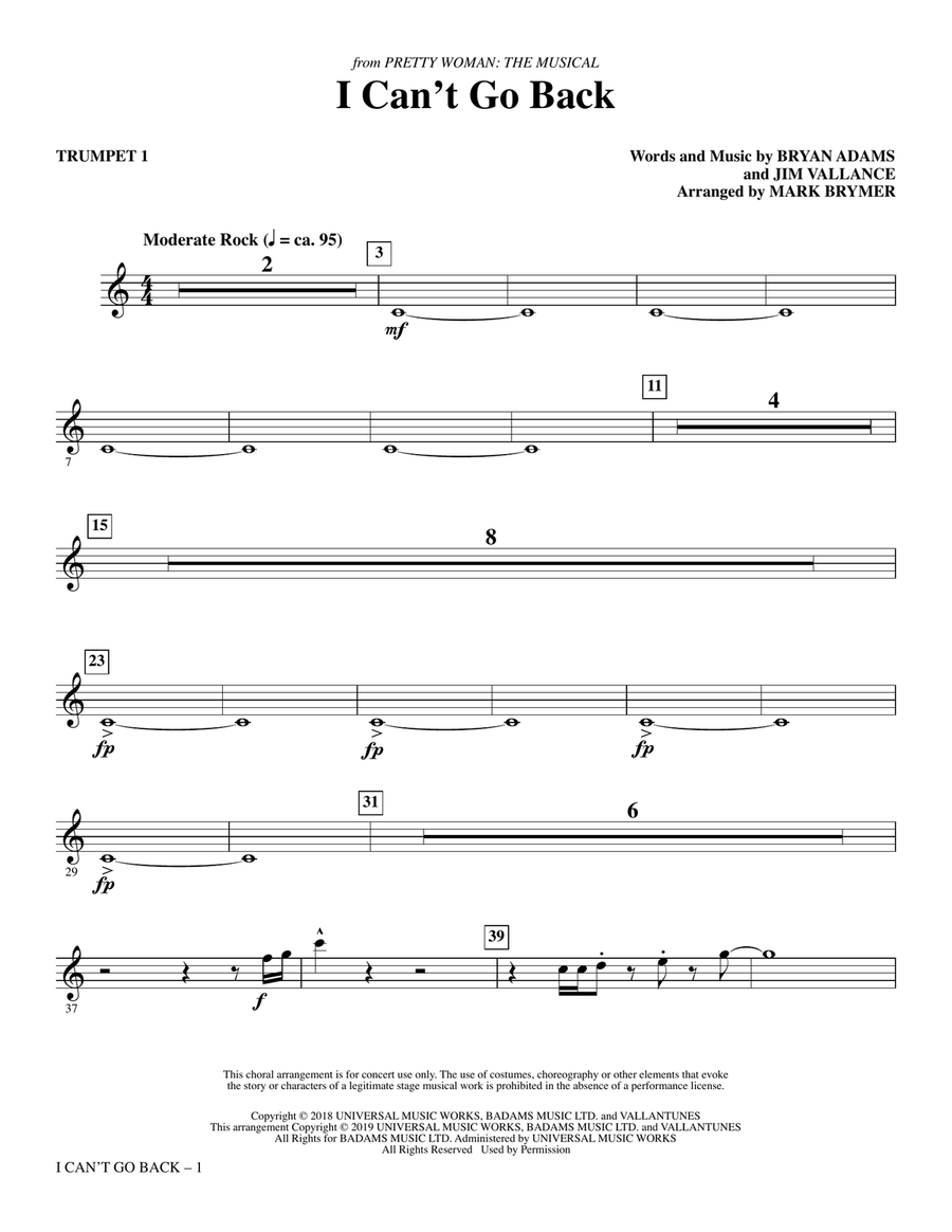 I Can't Go Back (from Pretty Woman: The Musical) (arr. Mark Brymer) - Trumpet 1