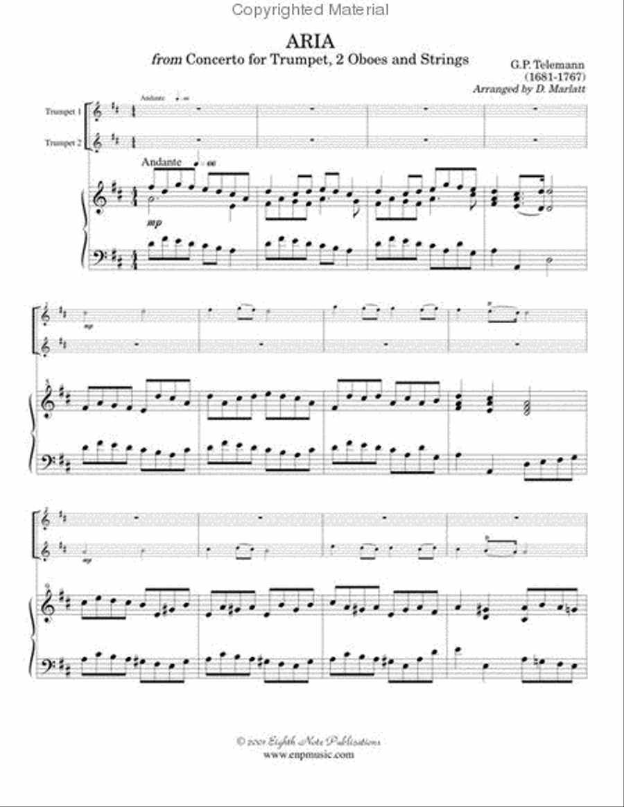 Aria (from Concerto for Trumpet and 2 Oboes) Trumpet Duet scores gallery preview page 2