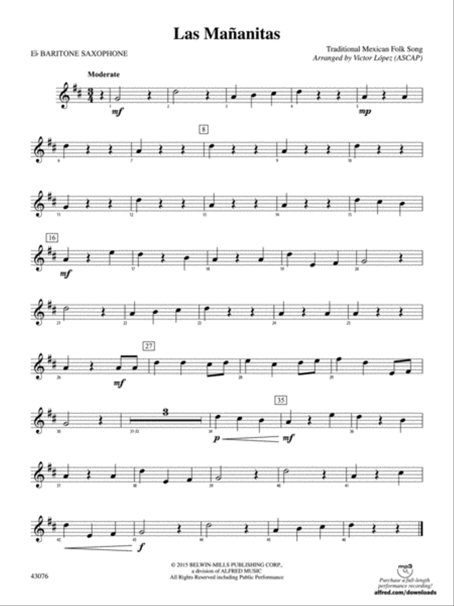 Las Mañanitas: E-flat Baritone Saxophone Concert Band scores gallery preview page 1
