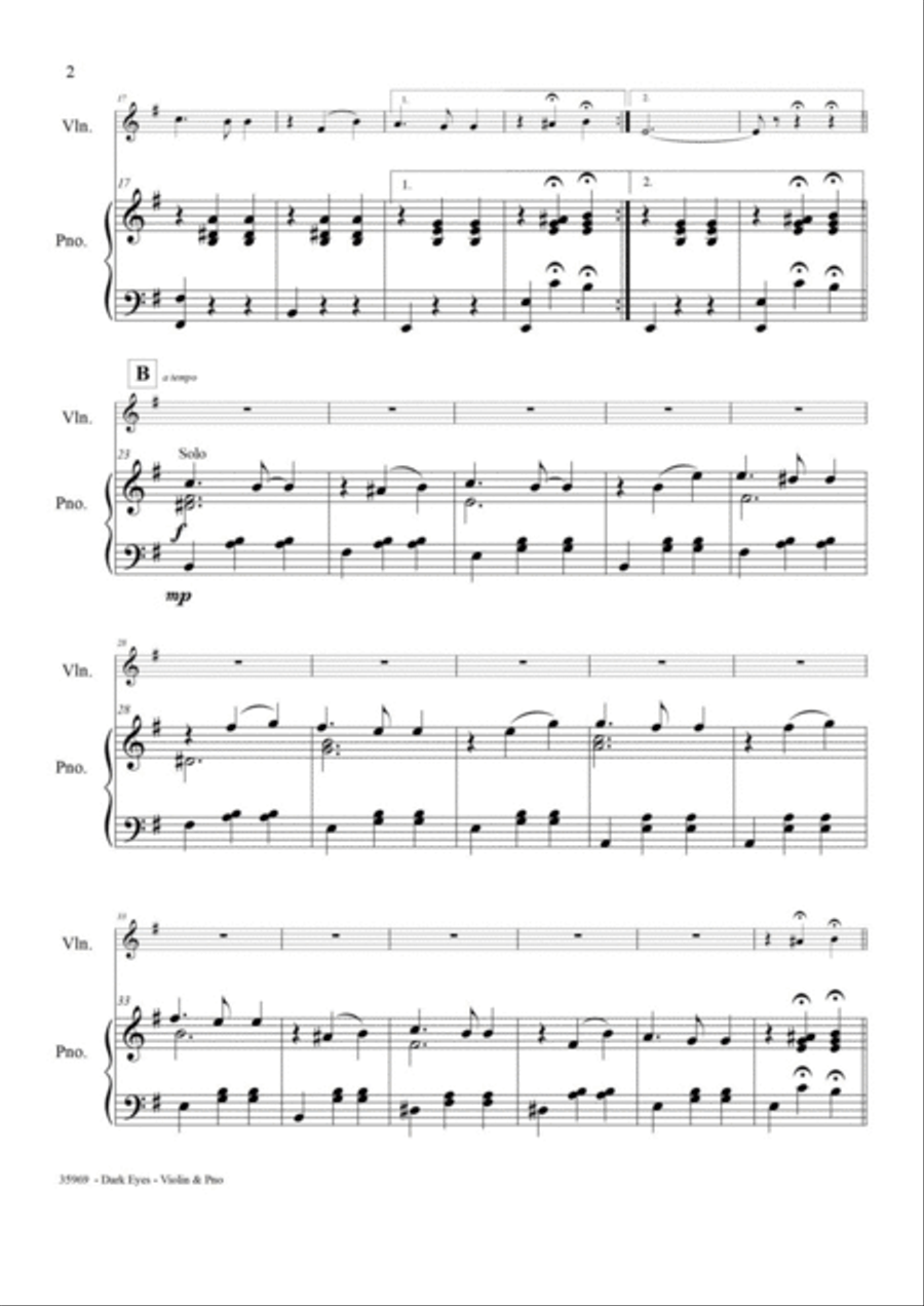 DARK EYES – VIOLIN & PIANO Violin Solo scores gallery preview page 3