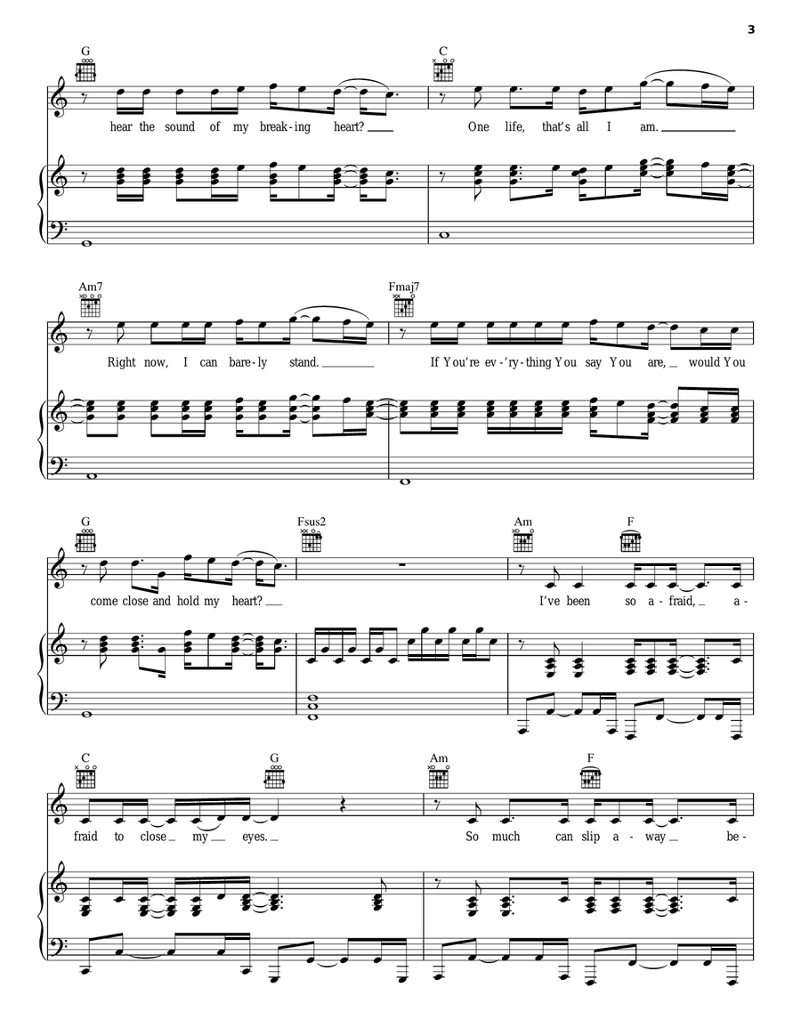 Hold My Heart Piano, Vocal, Guitar scores gallery preview page 3