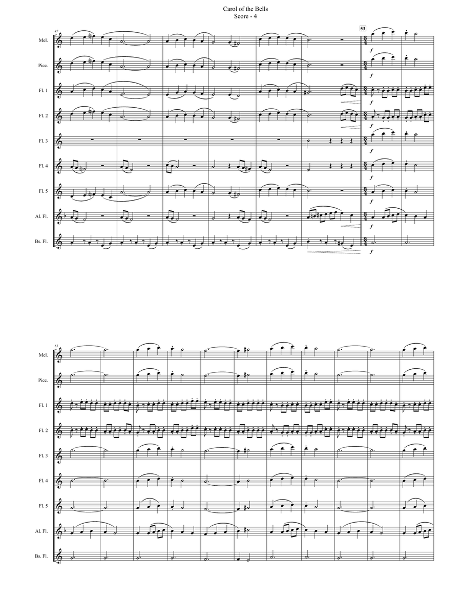 Carol of the Bells (for Flute Choir) Flute Choir scores gallery preview page 4