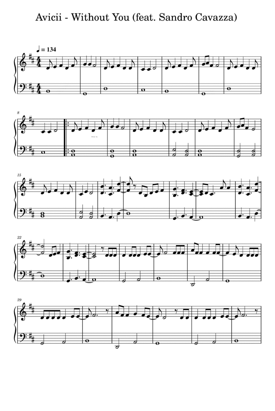Without You Piano Solo scores gallery preview page 1