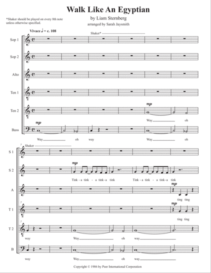 Walk Like An Egyptian Divisi scores gallery preview page 1