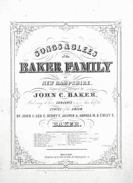 Songs & Glees of the Baker Family of New Hampshire