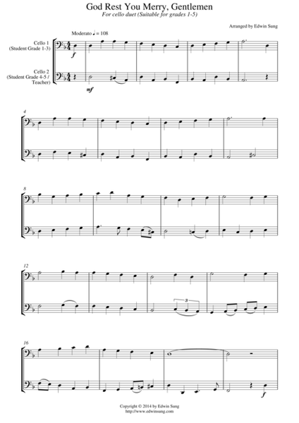 God Rest You Merry, Gentlemen (for cello duet, suitable for grades 1-5) image number null