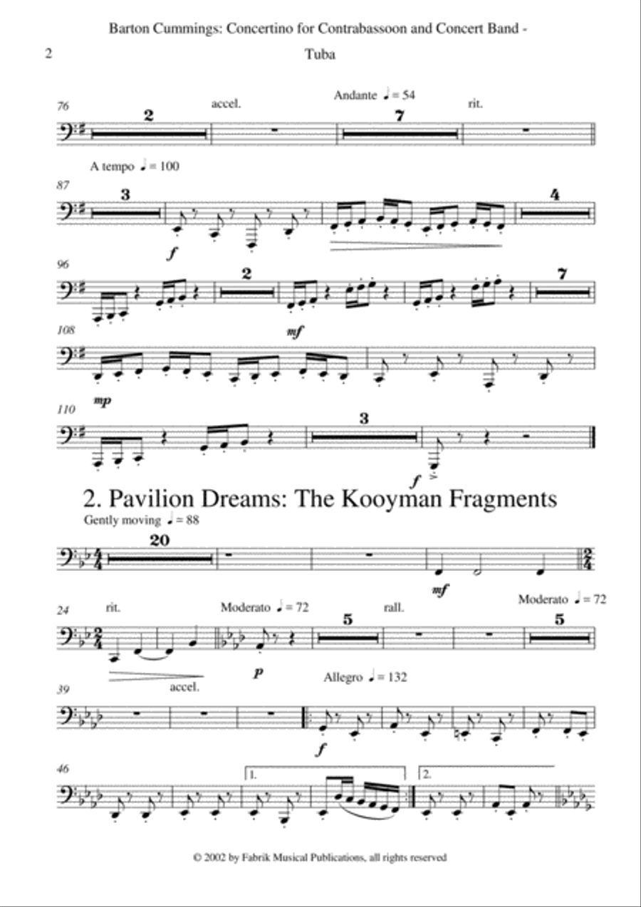 Barton Cummings: Concertino for contrabassoon and concert band, tuba part Concert Band scores gallery preview page 2