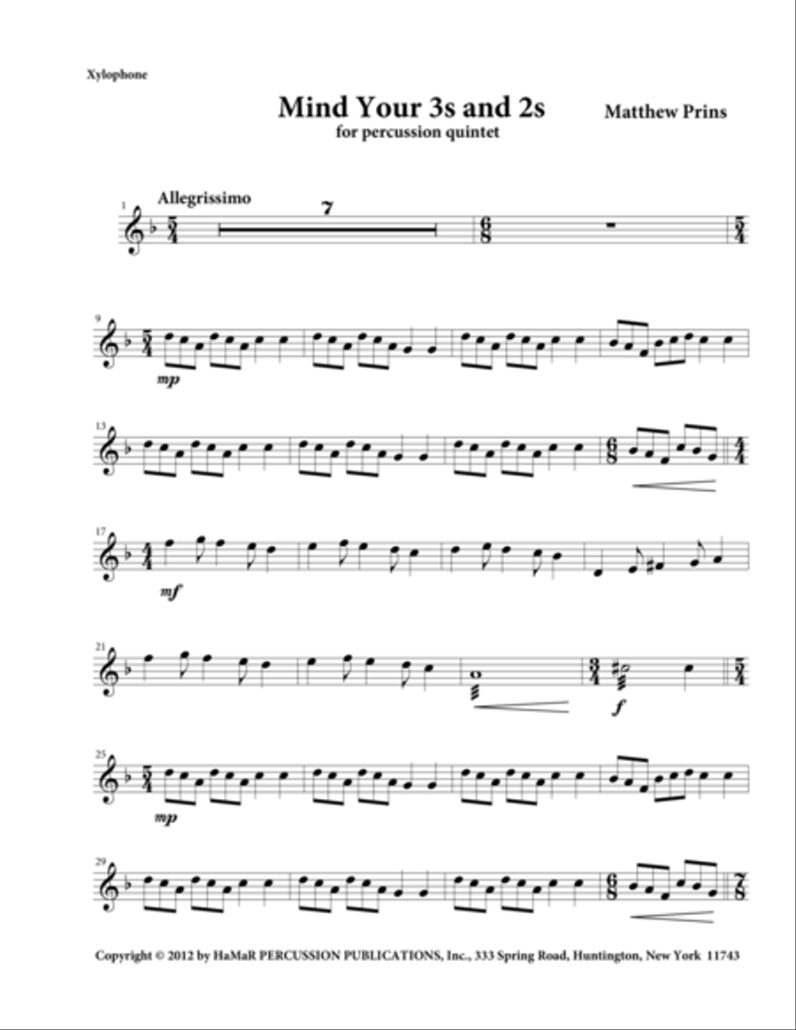 Mind your 3s and 2s Mind your 3s and 2s Marimba scores gallery preview page 1