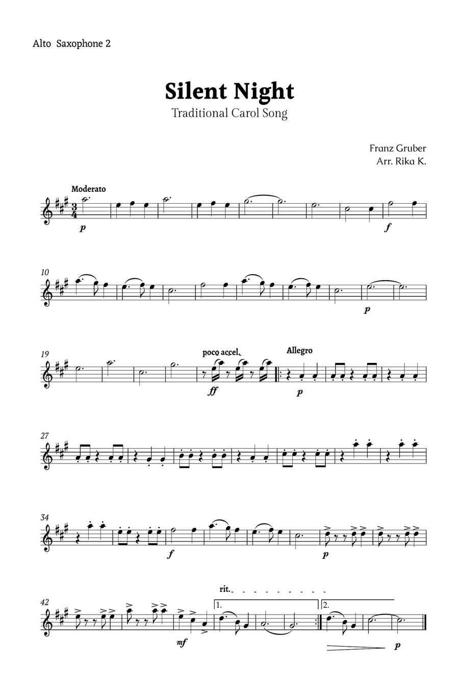 Silent Night for Alto Sax Quartet Saxophone Quartet scores gallery preview page 4