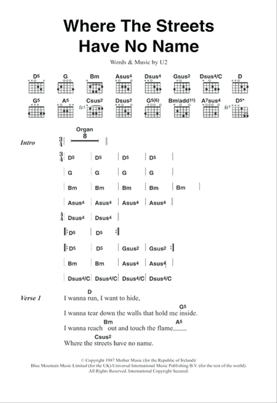Where The Streets Have No Name Acoustic Guitar scores gallery preview page 1