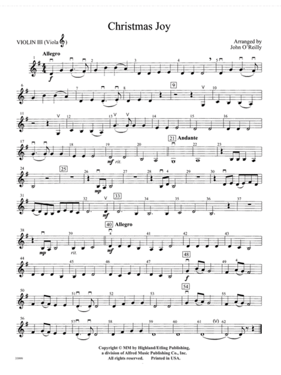 Classics for a Traditional Christmas, Level 1: 3rd Violin (Viola [TC])