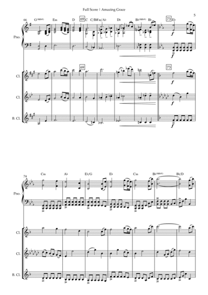 Amazing Grace (John Newton, E. O. Excell) for Clarinet Trio and and Piano Accompaniment with Chords image number null