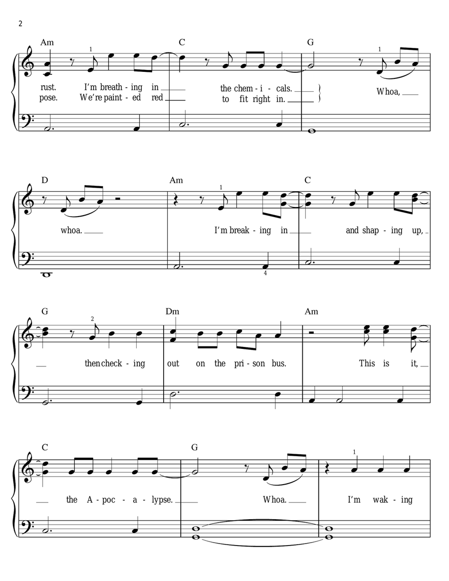 Radioactive Radioactive Easy Piano scores gallery preview page 2