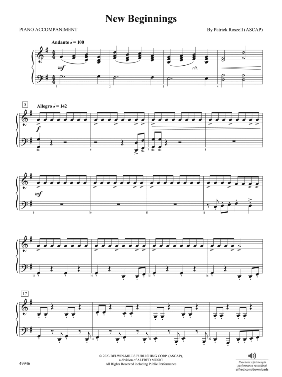 New Beginnings: Piano Accompaniment Orchestra scores gallery preview page 1