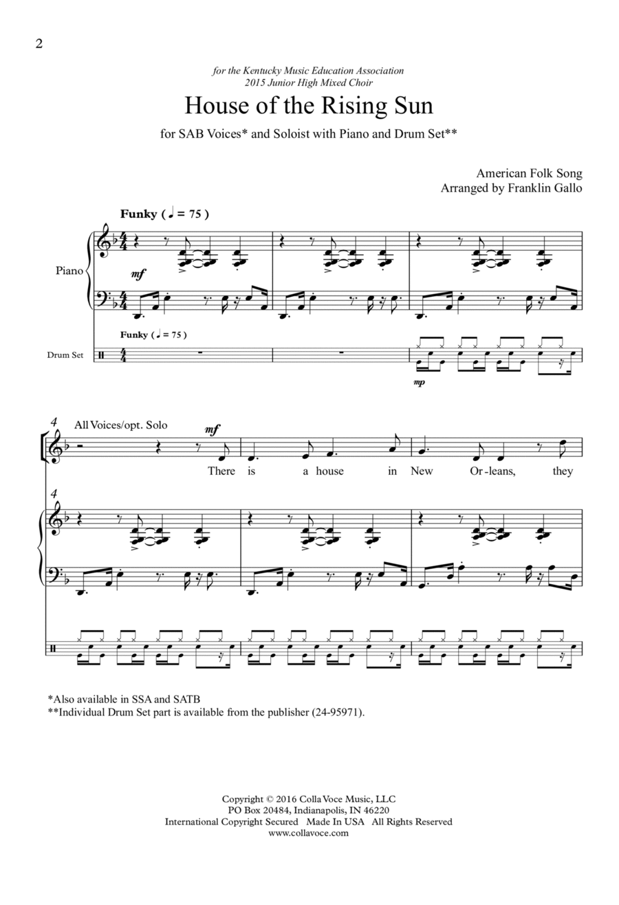 House of the Rising Sun 3-Part scores gallery preview page 1