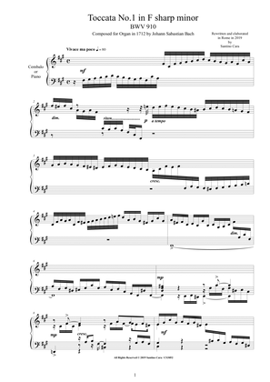 Book cover for Bach - Toccata No.1 in F sharp minor BWV 910 for Harpsichord or Piano - Complete score