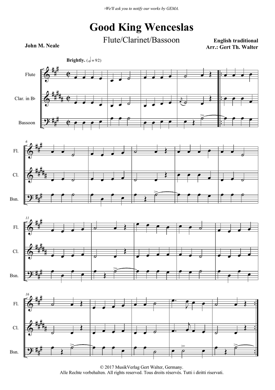 Good King Wenceslas Woodwind Trio scores gallery preview page 1