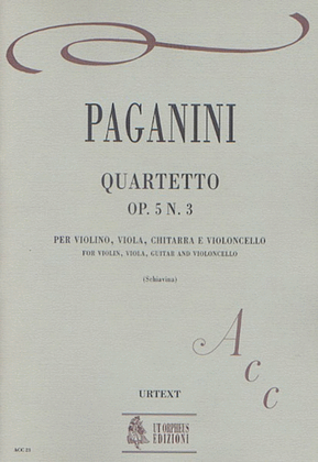Book cover for Quartet Op. 5 No. 3 for Violin, Viola, Guitar and Violoncello