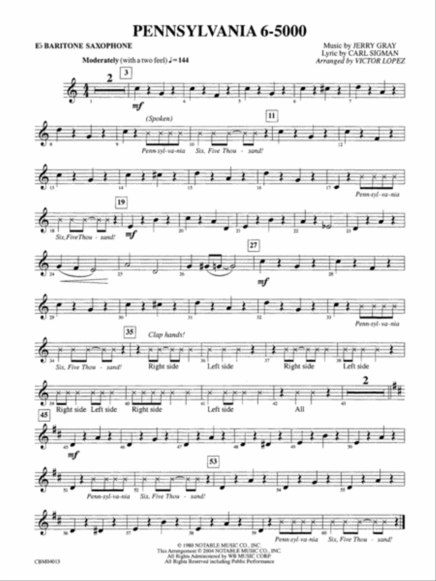 Pennsylvania 6-5000: E-flat Baritone Saxophone Concert Band scores gallery preview page 1