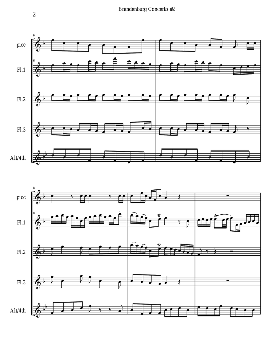 Bach Brandenburg Concerto #2 - 1st movement for 5 flutes Small Ensemble scores gallery preview page 2