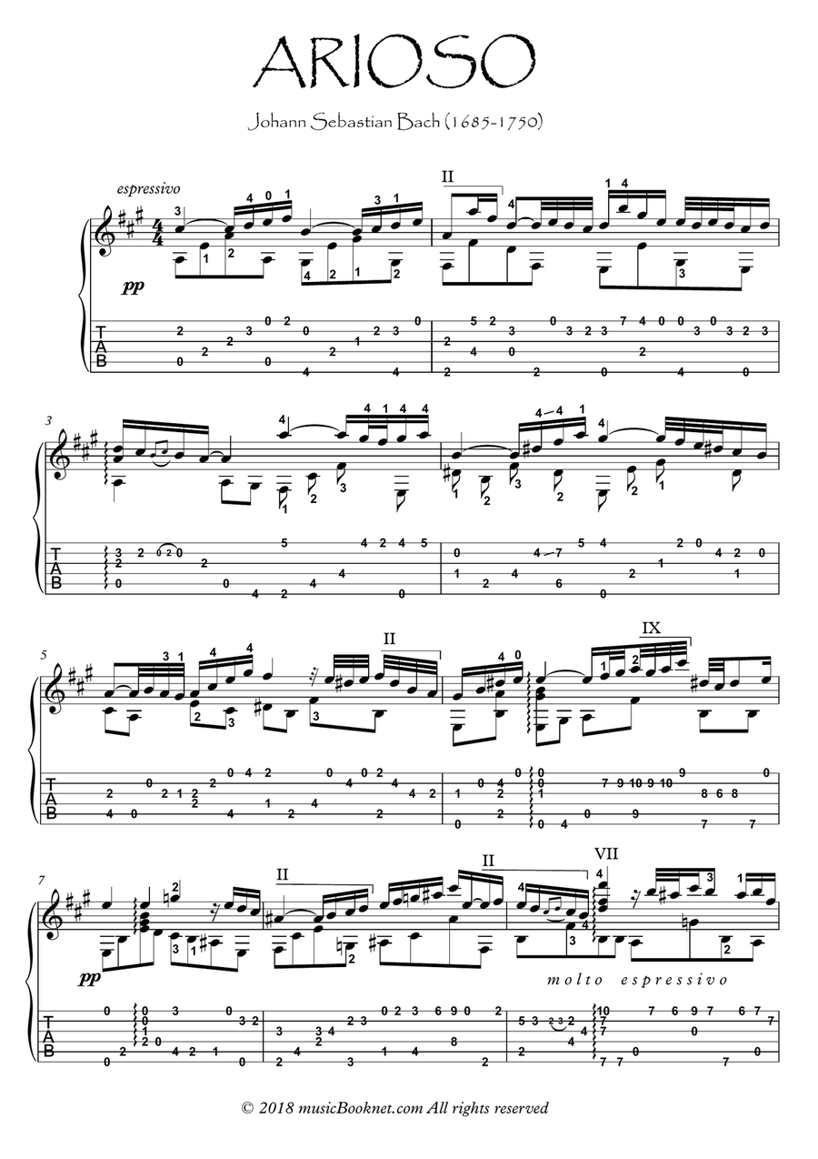 Arioso by Bach guitar play along Acoustic Guitar scores gallery preview page 1