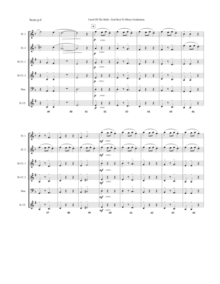 Carol Of The Bells / God Rest Ye Merry Gentlemen - 2 Flutes, 2 Clarinets, Bassoon (Optional) image number null