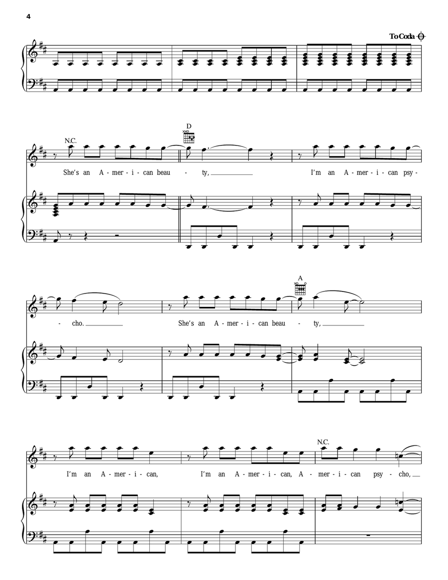 American Beauty/American Psycho Piano, Vocal, Guitar scores gallery preview page 4