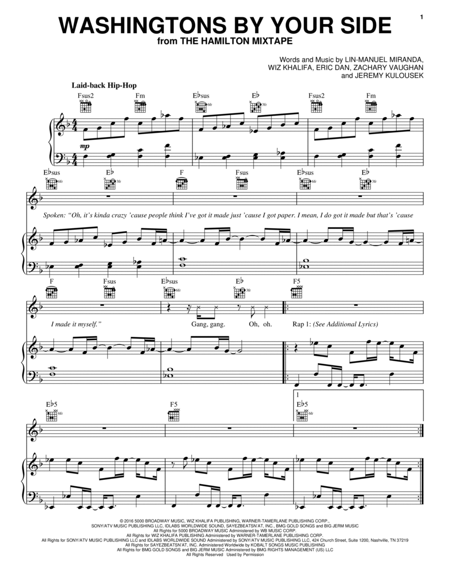 Washingtons By Your Side Piano, Vocal, Guitar scores gallery preview page 1