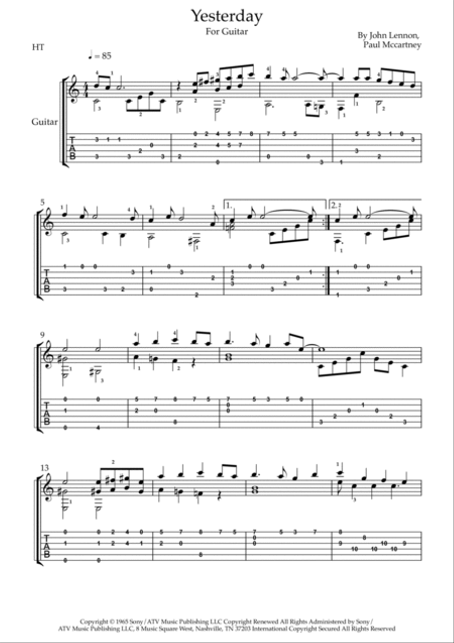 Yesterday Electric Guitar scores gallery preview page 2
