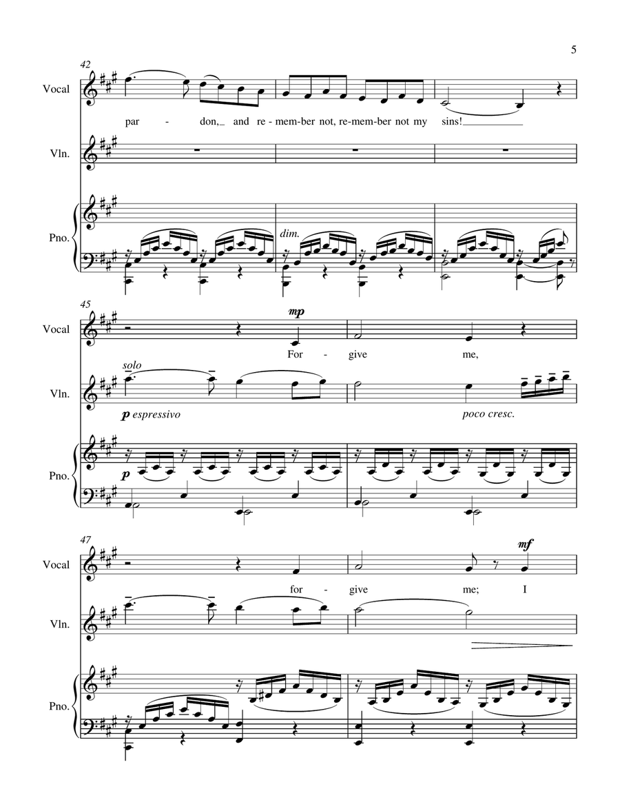 O, Divine Redeemer (Mezzo-Soprano or Baritone, Violin, Piano) Small Ensemble scores gallery preview page 5