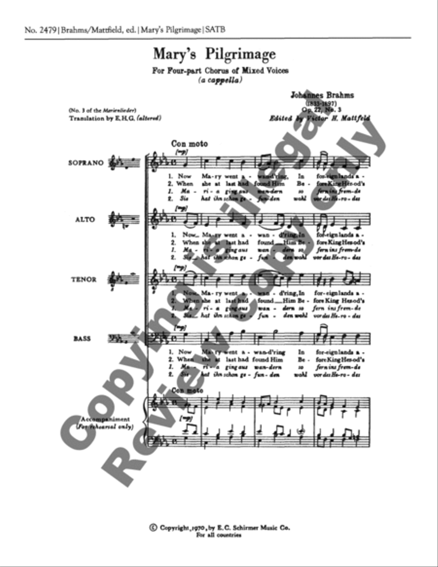 Marienlieder: 3. Mary's Pilgrimage (Marias Wallfahrt) 4-Part scores gallery preview page 3