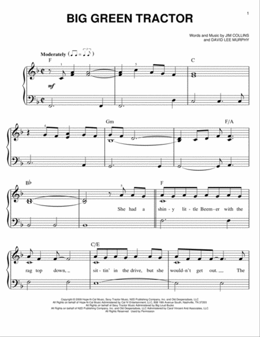 Big Green Tractor Easy Piano scores gallery preview page 1