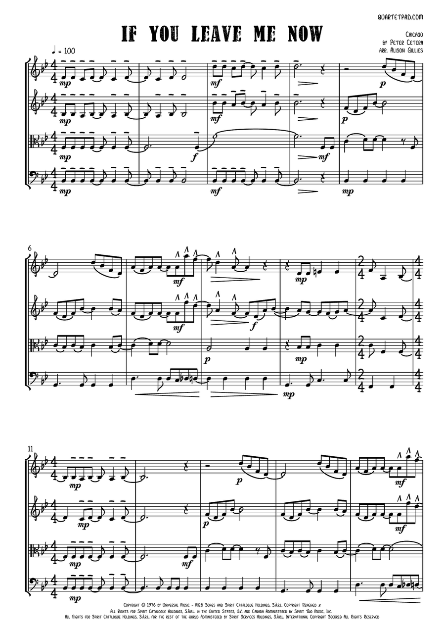 If You Leave Me Now String Quartet scores gallery preview page 1