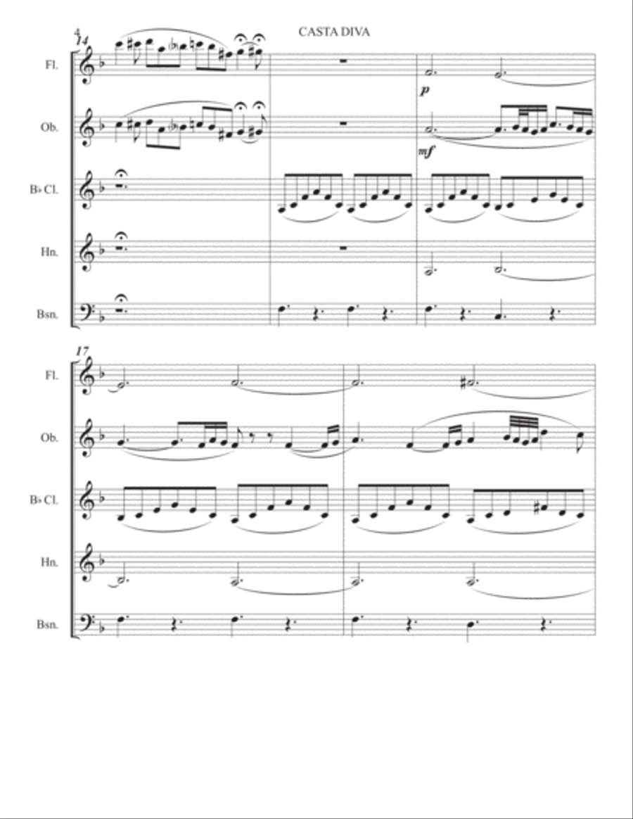 Casta Diva from Norma by Vincenzo Bellini Woodwind Quintet scores gallery preview page 4