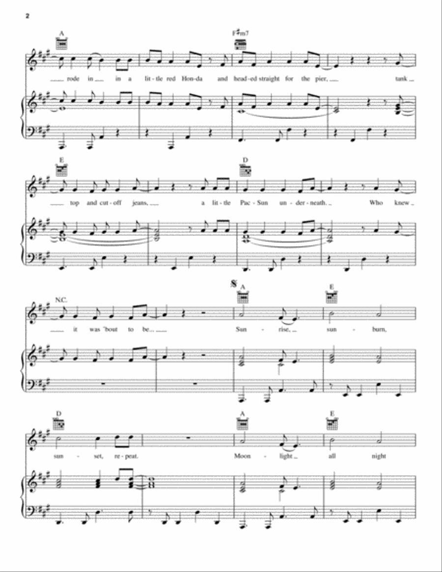 Sunrise, Sunburn, Sunset Piano, Vocal, Guitar scores gallery preview page 2