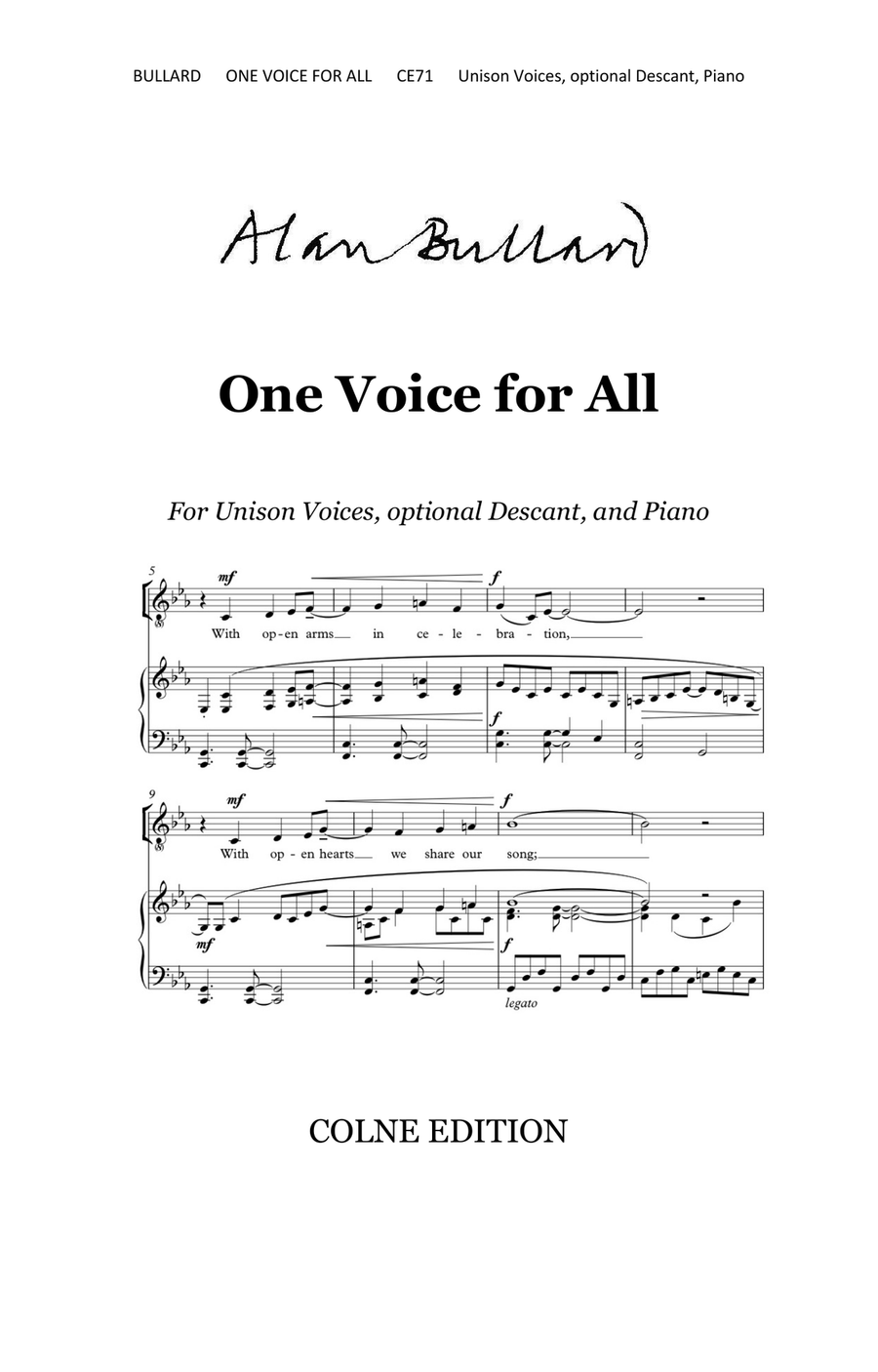 One Voice for All (unison voices version) Unison Choir scores gallery preview page 1
