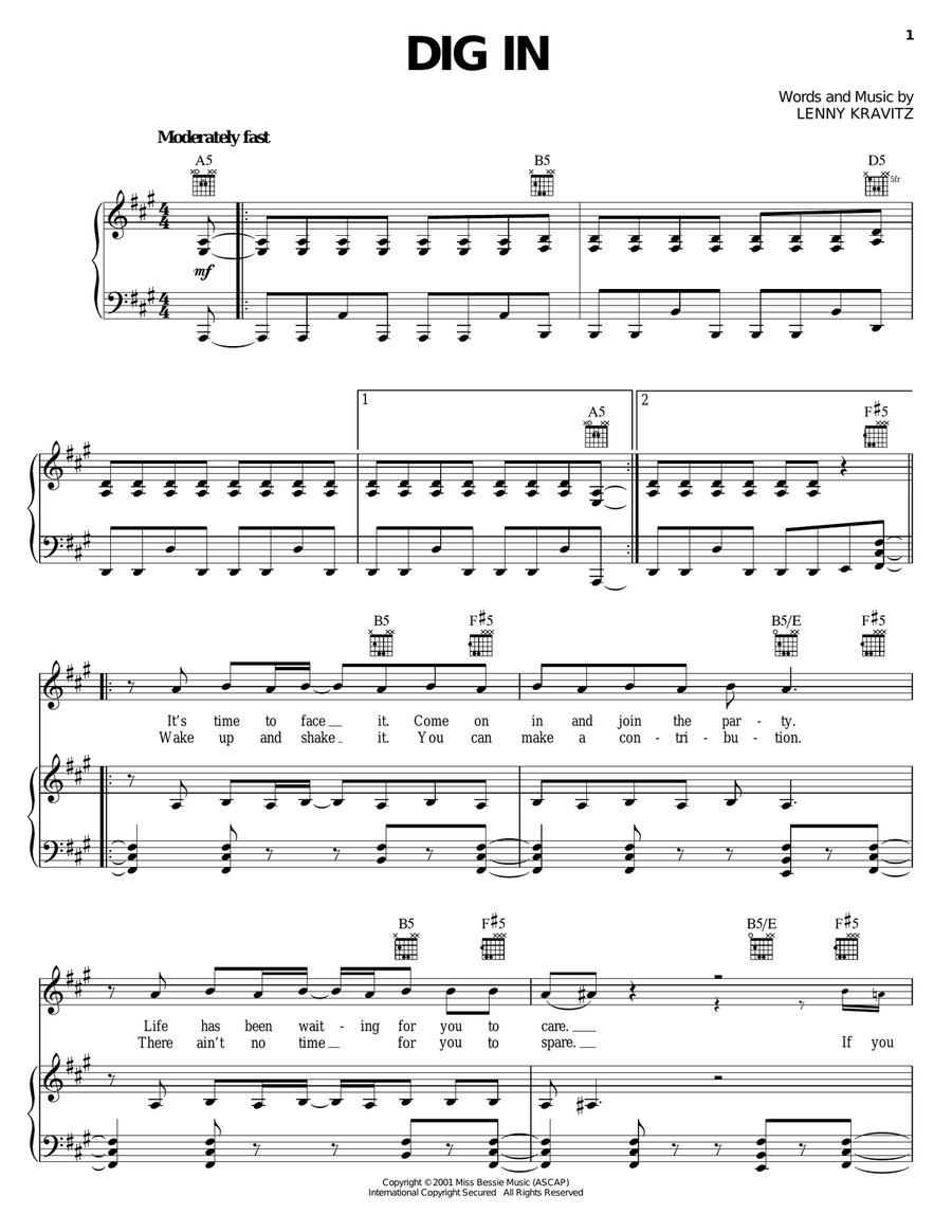 Dig In Dig In Piano, Vocal, Guitar scores gallery preview page 1