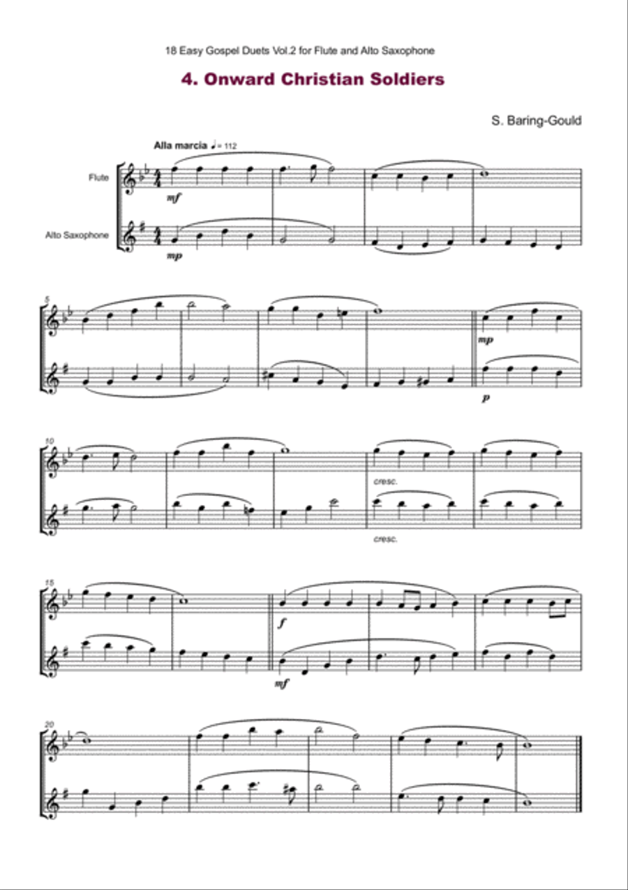 18 Easy Gospel Duets Vol.2 for Flute and Alto Saxophone Woodwind Duet scores gallery preview page 6