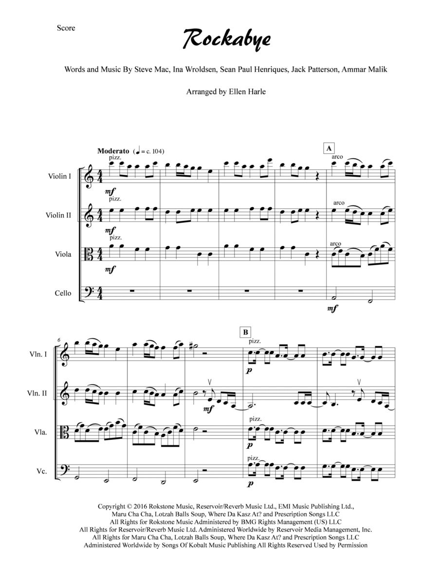 Rockabye Rockabye String Quartet scores gallery preview page 1