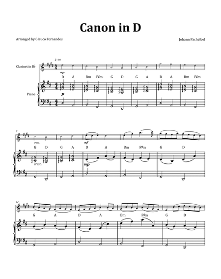 Canon by Pachelbel - Clarinet & Piano and Chord Notation image number null