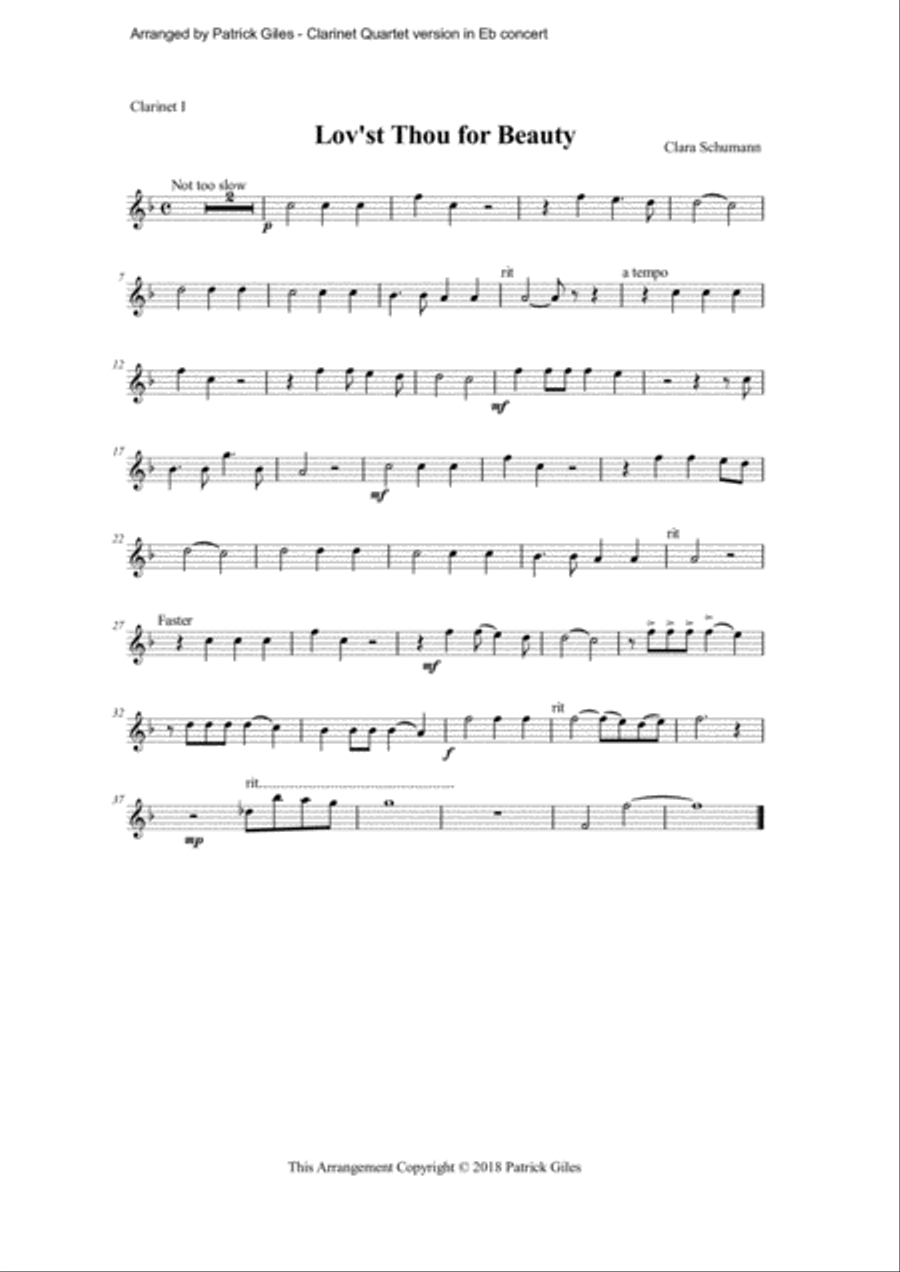 Lov'st Thou For Beauty (Liebst du um Schonheit) Woodwind Quartet scores gallery preview page 1
